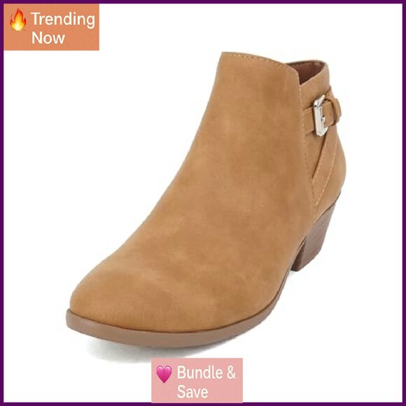 Women's Western Ankle Booties Round Toe Faux Suede Stacked Heel - Picture 3 of 7